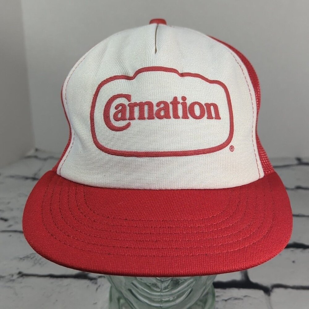 Carnation Vintage Snapback Trucker Red White  Hat‎ Adjustable Ball Cap